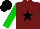 Silk - Burgundy, black star, green sleeves, black cap