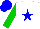 Silk - white, blue star, green sleeves, blue cap
