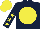 Silk - Dark blue, yellow disc, dark blue sleeves, yellow stars and cap