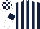 Silk - Dark blue and white stripes, white sleeves, dark blue armlets, check cap