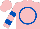 Silk - Pink, royal blue circle, royal blue hoops on sleeves, pink cap