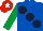 Silk - Royal blue, large dark blue spots, emerald green sleeves, red cap, white star