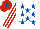 Silk - WHITE, royal blue stars, white & red striped sleeves, red cap, royal blue star
