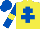 Silk - Yellow, royal blue cross of lorraine, royal blue sleeves, yellow armlets, royal blue cap
