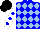 Silk - Blue and light blue diamonds, white sleeves with blue spots, black cap