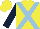 Silk - yellow, light blue cross belts, dark blue sleeves