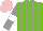 Silk - Light green & grey stripes, grey sleeves, white armlet, pink cap