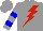 Silk - Gray, blue b, red lightning bolt, blue bars on sleeves