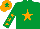 Silk - Emerald green, orange star, orange stars on sleeves, orange cap, emerald green star