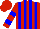 Silk - Red and white stripes, red and blue stripes on yoke, blue bars on red sleeves