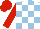 Silk - white, light blue check, red sleeves and cap