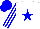 Silk - White body, blue star, white arms, blue striped, blue cap