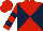 Silk - Red and dark blue diagonal quarters, dark blue bars on red sleeves