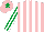 Silk - Pink and white stripes, emerald green and white striped sleeves, pink cap, emerald green star