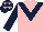 Silk - Pink, dark blue chevron and sleeves, dark blue cap, pink stars