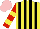 Silk - Yellow, black stripes, red sleeves, yellow hoops, pink cap