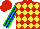 Silk - Red, yellow diamonds, blue and green striped sleeves