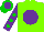 Silk - Neon green, purple ball, purple sleeves, green dots, green cap, purple disc