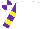 Silk - White, yellow horse, yellow bars on purple sleeves, white and purple quartered cap