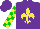 Silk - Purple, yellow fleur-de-lys, green sleeves, yellow blocks, purple cap
