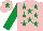 Silk - PINK, emerald green stars, emerald green sleeves, pink cap, emerald green star