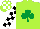 Silk - Lime green, emerald green shamrock, black and white checked sleeves and cap