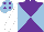 Silk - Purple & light blue diabolo, white sleeves, light blue cap, purple spots