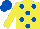 Silk - Yellow, royal blue spots, yellow sleeves, royal blue cap
