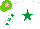 Silk - White, emerald green star, emerald green stars on sleeves, light green cap, pink star