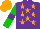 Silk - purple, orange stars, green sleeves with purple armlets, orange cap