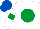 Silk - white, emerald green ball, emerald green armlets, royal blue cap