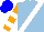 Silk - Light blue, orange and white sash, orange and white hoops on sleeves, blue cap