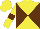 Silk - Yellow and brown diagonal quarters, brown hoop on yellow sleeves