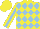 Silk - Yellow, light blue diamonds, light  blue stripe on yellow sleeves, yellow cap