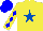 Silk - Yellow, royal blue star, yellow and blue diamonds on sleeves, blue cap