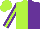 Silk - Lime and purple halves, lime stripe on purple sleeves ,lime cap