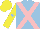Silk - light blue, pink cross belts, yellow sleeves, light blue star on yellow cap
