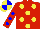 Silk - Red, yellow spots, blue dots on sleeves, yellow and blue quartered cap