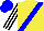 Silk - Yellow, blue sash, black stripes on white sleeves, blue cap