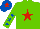 Silk - Light green, red star, light green sleeves, royal blue stars, royal blue cap, red star