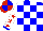 Silk - Blue and white blocks, white sleeves, red stars, blue cuffs, red and blue quartered cap