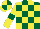 Silk - Dark green and yellow check, yellow sleeves, dark green armlets, quartered cap