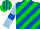 Silk - Green, royal blue diagonal stripes, light blue sleeves, royal blue armlets, striped cap