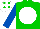 Silk - Green, white disc, royal blue sleeves, white cap with green spots