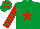 Silk - Emerald green, red star, red sleeves, emerald green stars, emerald green cap, red stars