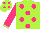 Silk - Lime green, hot pink spots and sleeves, lime green cuffs and cap, hot pink spots