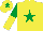 Silk - Yellow, emerald green star, emerald green and yellow halved sleeves, yellow cap, emerald green star