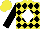 Silk - Yellow and black diamonds, white diamond, black sleeves, yellow cap