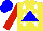 Silk - Yellow, blue triangle, white stars, red sleeves, blue cap