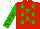 Silk - Red body, green stars, green arms, red stars, white cap